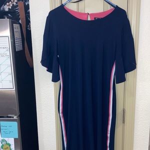 Blue w/ pink and white stripe, bell sleeve